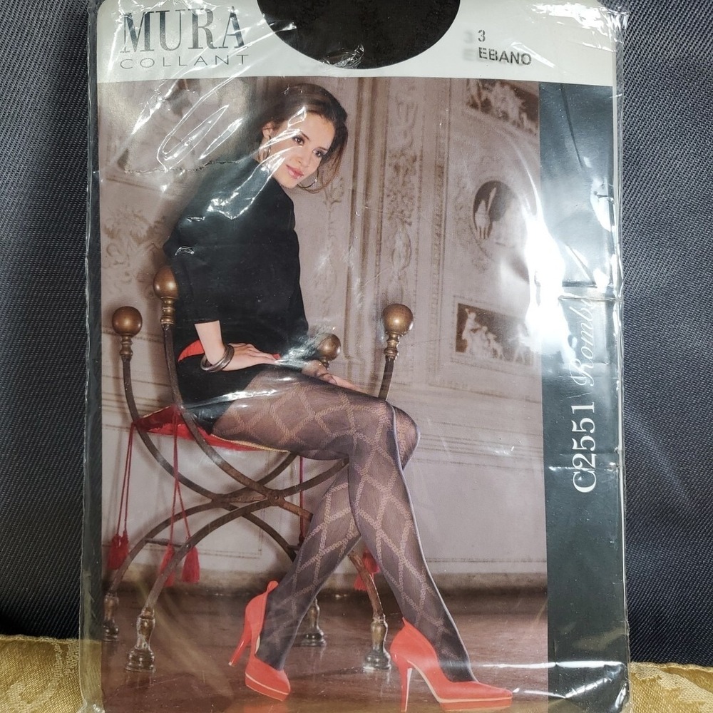Mura Collant Sheer Pantyhose C2551 Rombi Sz 3/med Ebano/Black/Ebony New